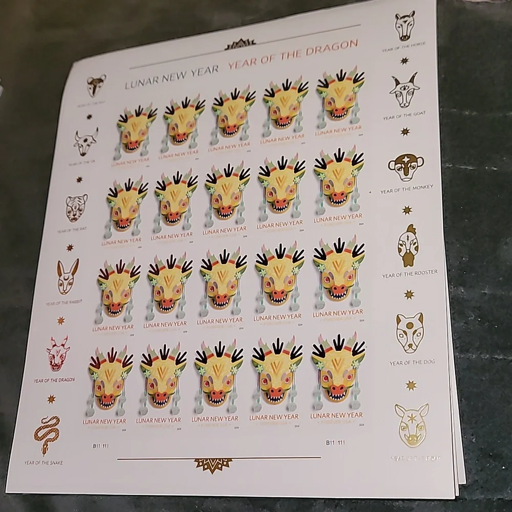 100 Lunar New Year of the Dragon 2024 Forever‎ Postage Stamps US Postal USPS